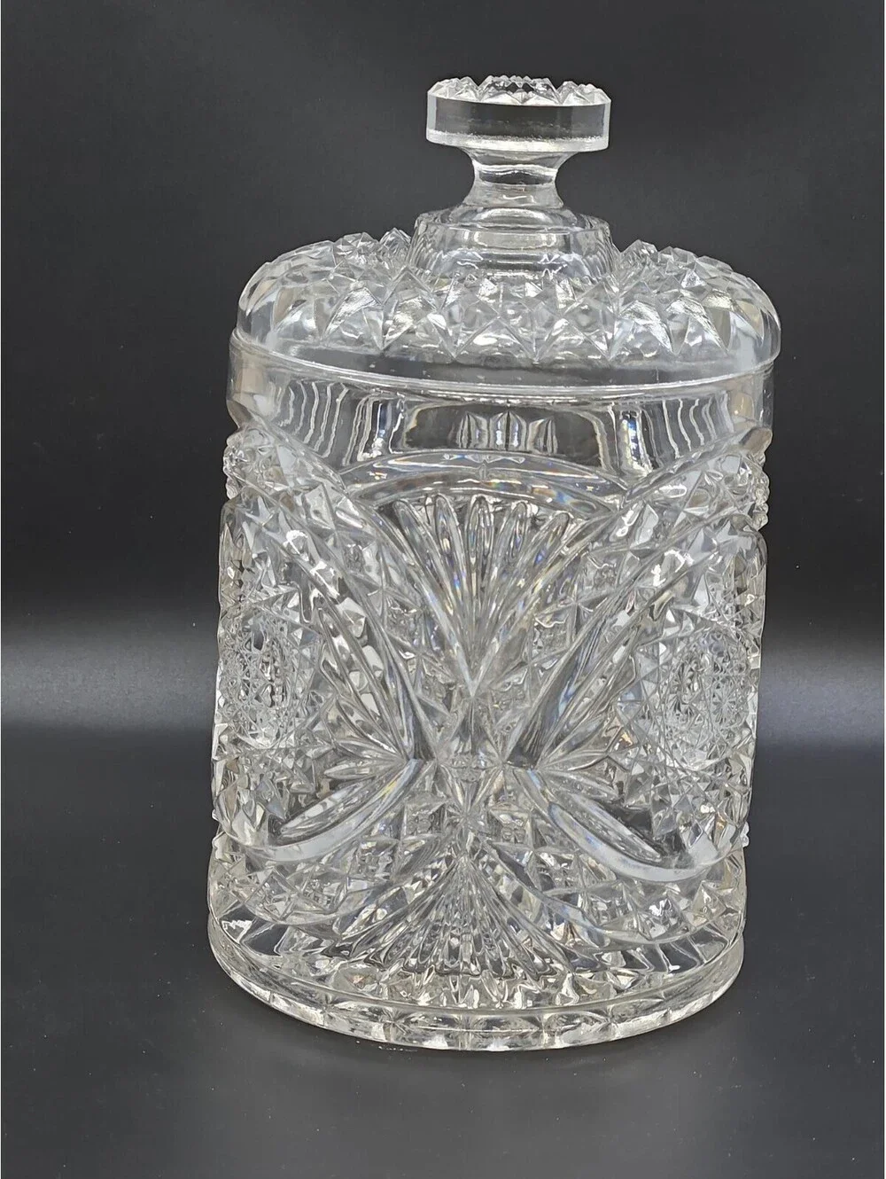 Vintage Imperial Glass Hobstar Roanoke Biscuit Barrel Cracker Jar w/Lid 7.75
